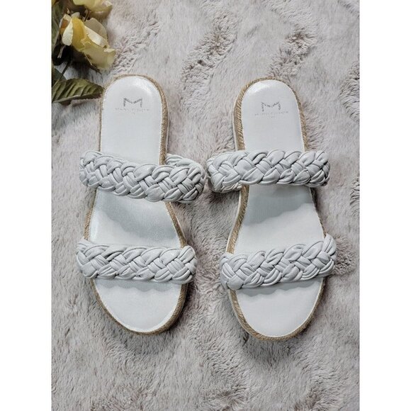 Marc Fisher Jaimee Leather Upper White Espadrille Slip On Sandals Size 8M - Picture 2 of 8